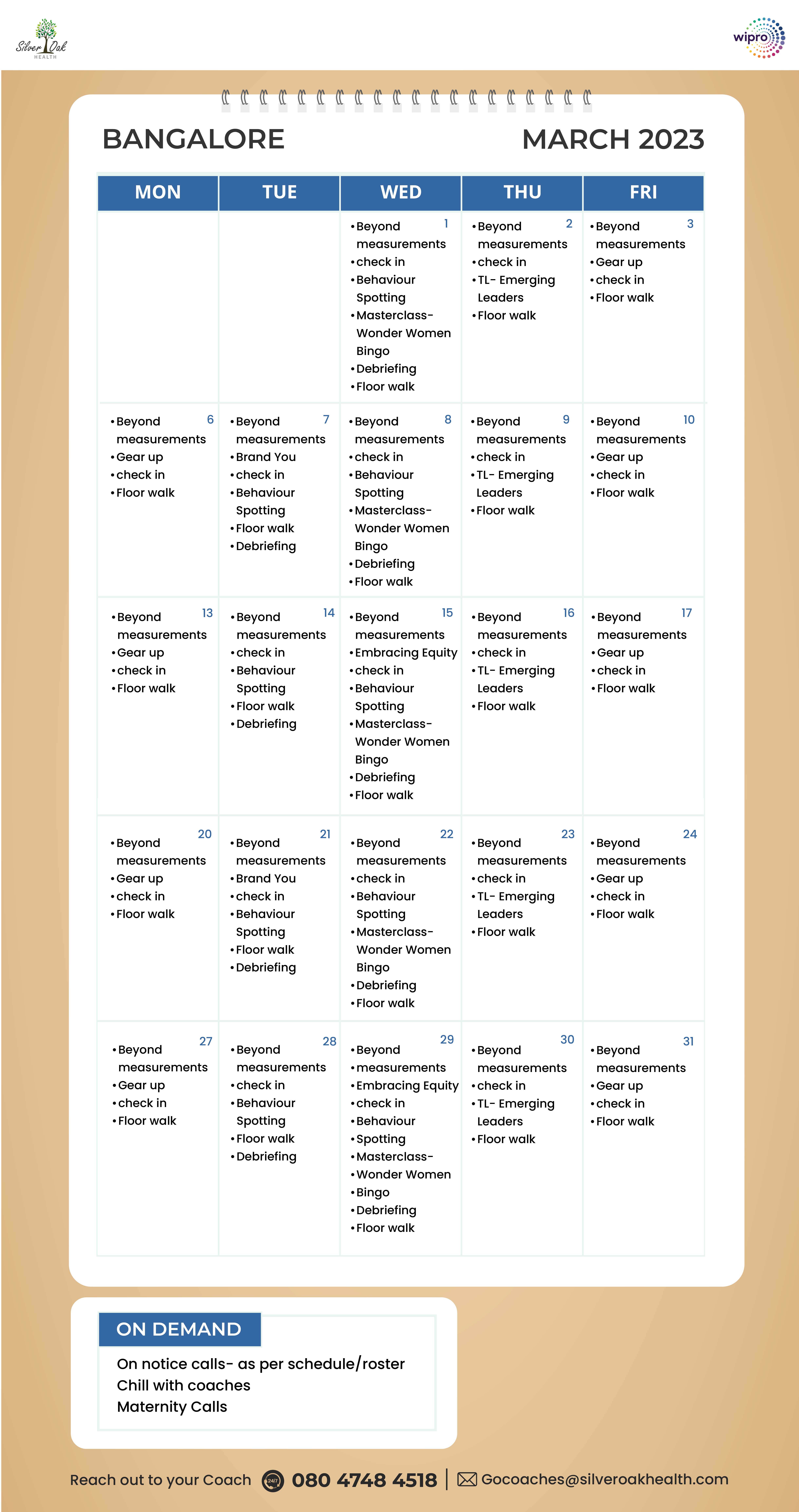 MARCH CALENDAR - BANGALORE